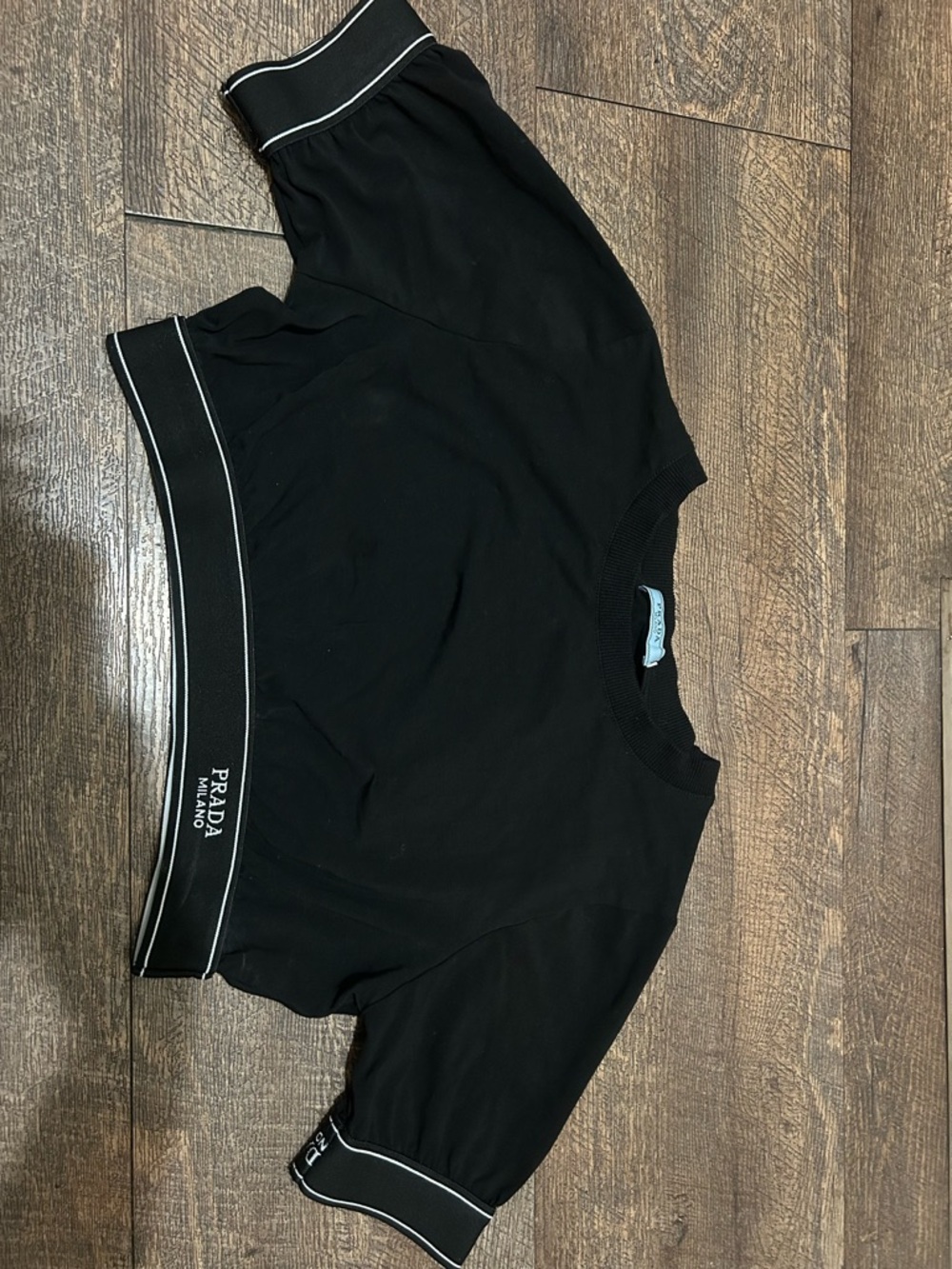 Prada Black Crewneck Sweatshirt with White Logo Label